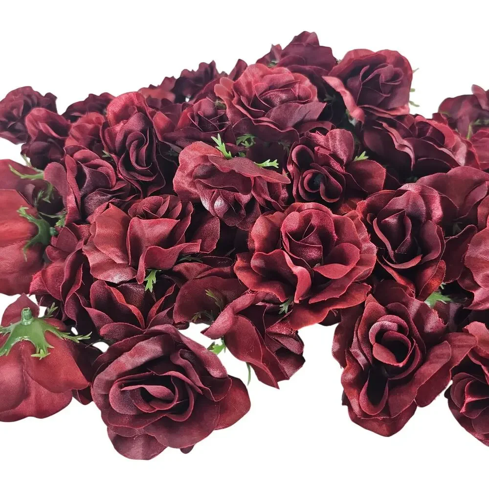 100 Burgundy Red Satin Rose Heads Stemless Wedding Floral Craft DIY 2.5in Flower